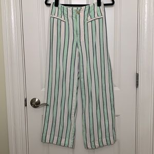 Anthropologie Maeve “The Colette” Wide Leg Pants Size 2 White Green Blue Stripes